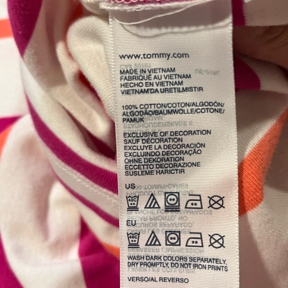 Classic Y2K Vintage Tommy Hilfiger Pink Striped V Neck Cotton Tee Size XL Preppy - Picture 5 of 5
